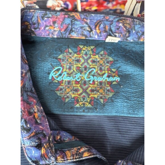Robert Graham Shirt Mens 3XL Blue Paisley Flip Cuff Button Down Navy Vivid - Picture 4 of 8